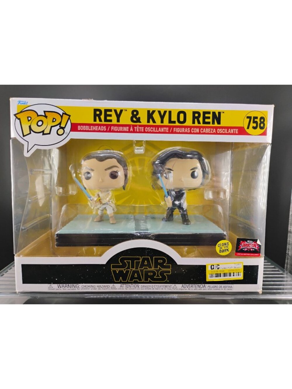 Rey & Kylo Ren Funko Pop 758 Glow In The Dark STAR WARS Exclusive Bobbleheads Ne